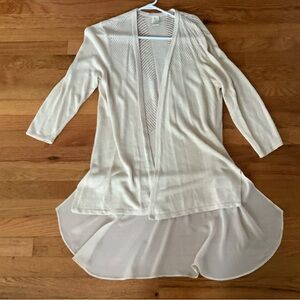 a. moon Open Front Long Cardigan Sweater with Cream Sheer Hem Lightweight sz L
